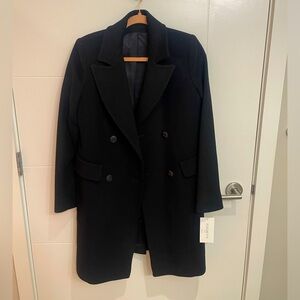 Fleurette Black Wool Coat with Pockets